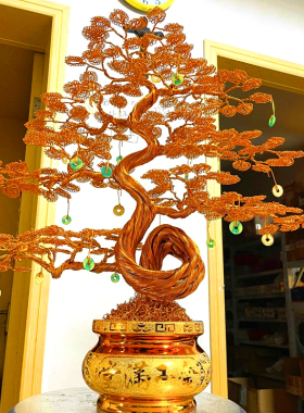 装饰品摆件手工招财树发财树摇钱树编织景观树乔迁开业送礼工艺品