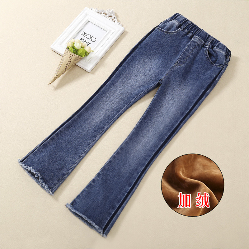 女童长裤子2023春秋装加绒中大儿童装小女孩微喇叭牛仔裤洋气冬款
