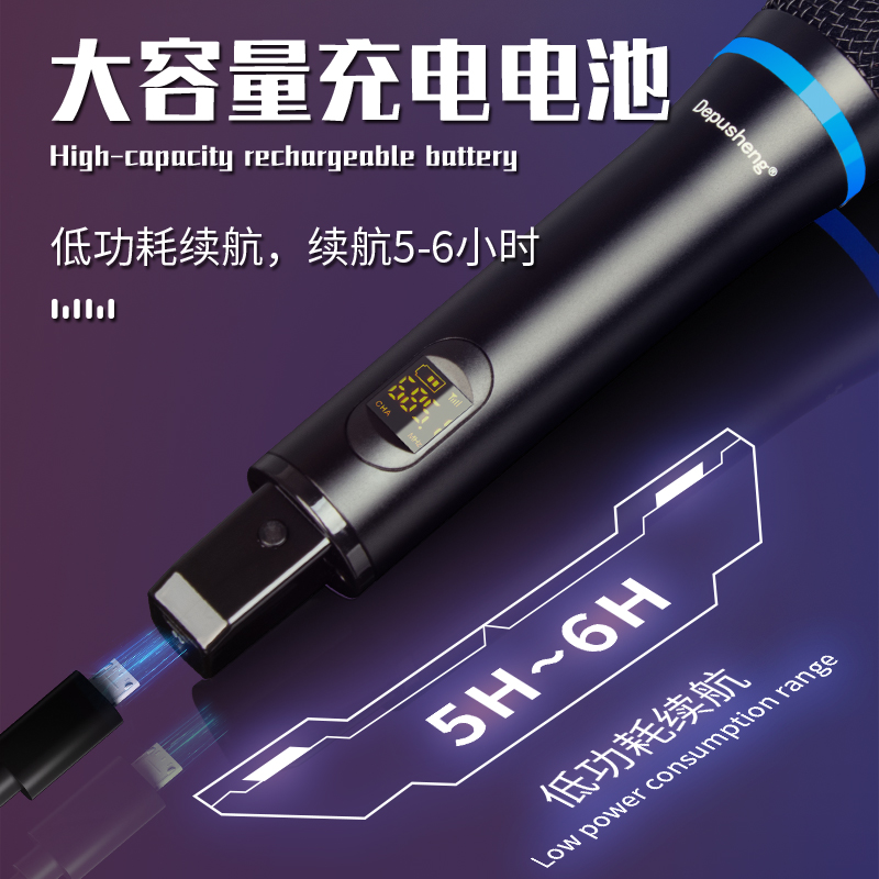 得普声W2无线麦克风一拖二防啸叫KTV家用演出电脑可携式K歌充电话