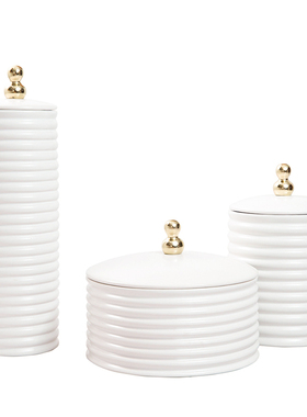 北欧家居饰品客厅博古架装饰罐创意工艺品陶瓷储物罐摆件旋纹盖罐