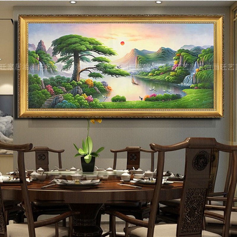 手绘迎客松风景油画客厅酒店别墅办公室餐厅沙发背景书房家居挂画