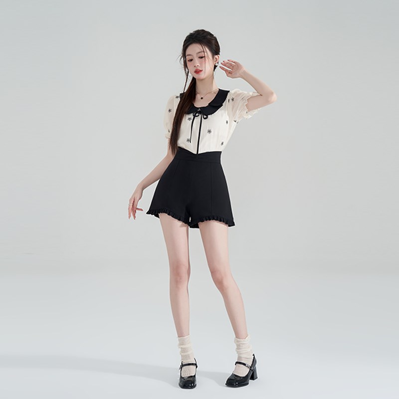 设计感波点衬衫短裤两件套女夏季2024新款气质法式小个子时尚套装