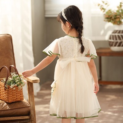 女童旗袍裙连衣裙短袖裙2024夏季中国风中大童复古风儿童网纱裙子