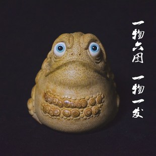 竹根雕精品爆满凸钉三足大眼霸王金蟾招财摆件把玩件纯手工刻收藏