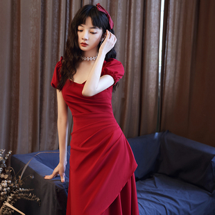 出阁宴订婚礼服平时可穿红色连衣裙结婚敬酒服小个子新娘回门服