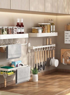 白色厨房置物架壁挂式免打孔家用刀架调味品砧板菜板收纳调料架