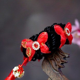 喜庆新年头饰儿童双丸子头发圈小女孩假发流苏发圈女童高弹力发饰