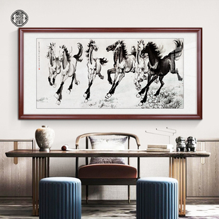徐悲鸿奔马图新中式客厅装饰画书房沙发背景墙挂画八骏图马到成功
