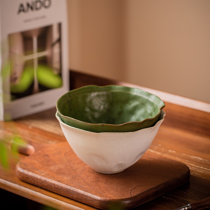 莳绘金缮 景德镇7英寸粗陶手捏贝壳面碗汤碗个人专用斗笠碗沙拉碗