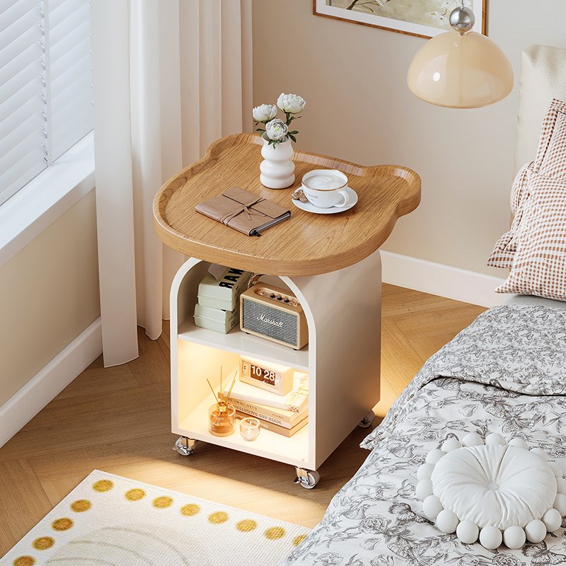 儿童房床头柜小型家用卧室铁艺奶油风可移动床边几置物架收纳柜子