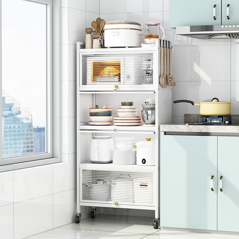 厨房柜子储物柜多层落地带门可移动家用收纳柜放微波炉置物架橱柜