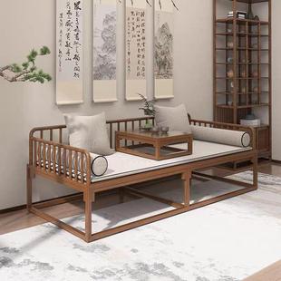 全实木罗汉床老榆木新中式罗汉塌榻沙发椅床推拉小户型茶桌椅组合