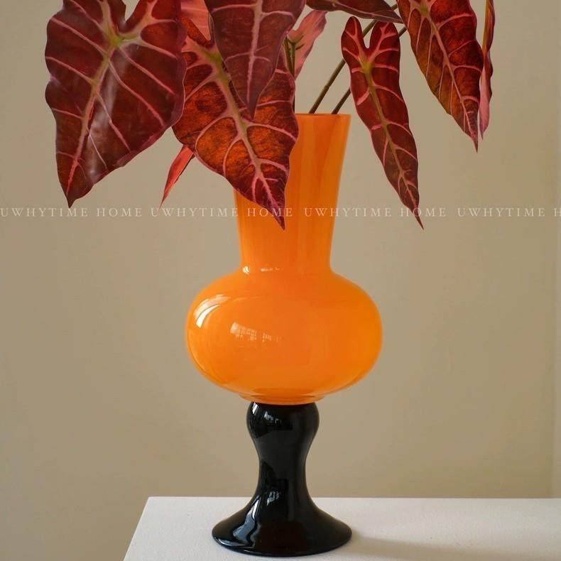 橘色复古新中式高脚琉璃花瓶中古风软装摆件鲜花百合水养玻璃花器,3C数码配件,其它配件,淘宝优惠券,粉丝福利购,淘宝优惠卷