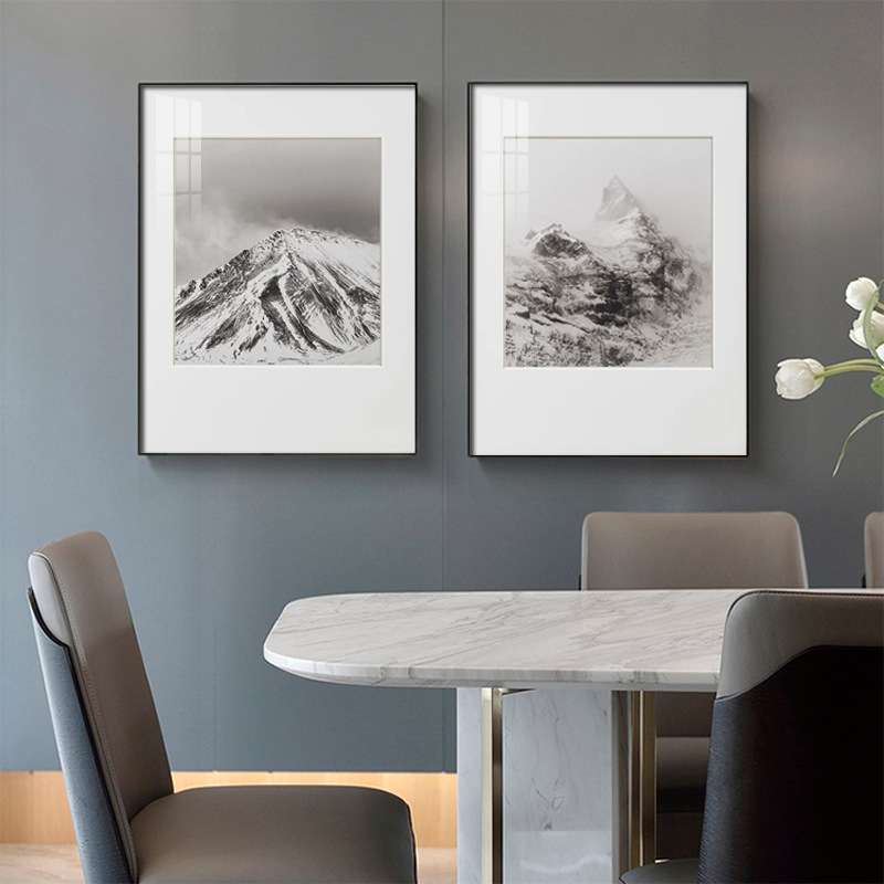 山岩 现代简约餐厅挂画黑白工业风客厅装饰画样板间抽象山水壁画