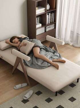 实木懒人沙发床折叠两用多功能小户型家用新款可躺可睡沙发伸缩床
