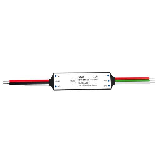 V2-W 12-24V双⾊LED迷你RF控制器 75W MAX信号自动转发 5年过认证