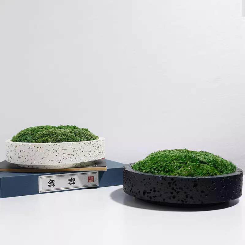 简约现代黑色花盆摆件仿真青苔绿植装饰客厅桌面酒店永生苔藓摆件