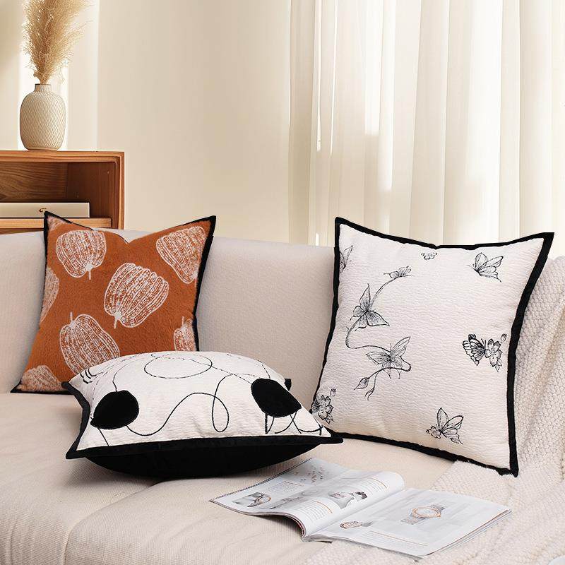 简约黑白线条抱枕民宿沙发客厅靠枕家用加厚雪尼尔刺绣靠垫套,电子元器件市场,其它元器件,淘宝优惠券,粉丝福利购,淘宝优惠卷