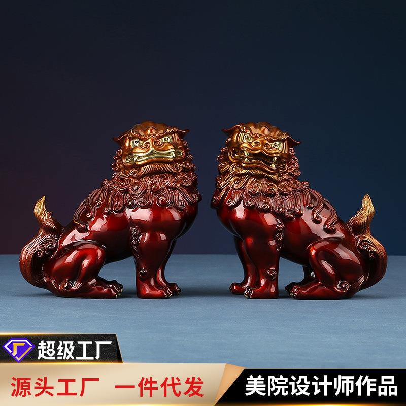 铜欣祥彩铜瑞兽对狮子创意家居新中式客厅狮子工艺品装饰摆件