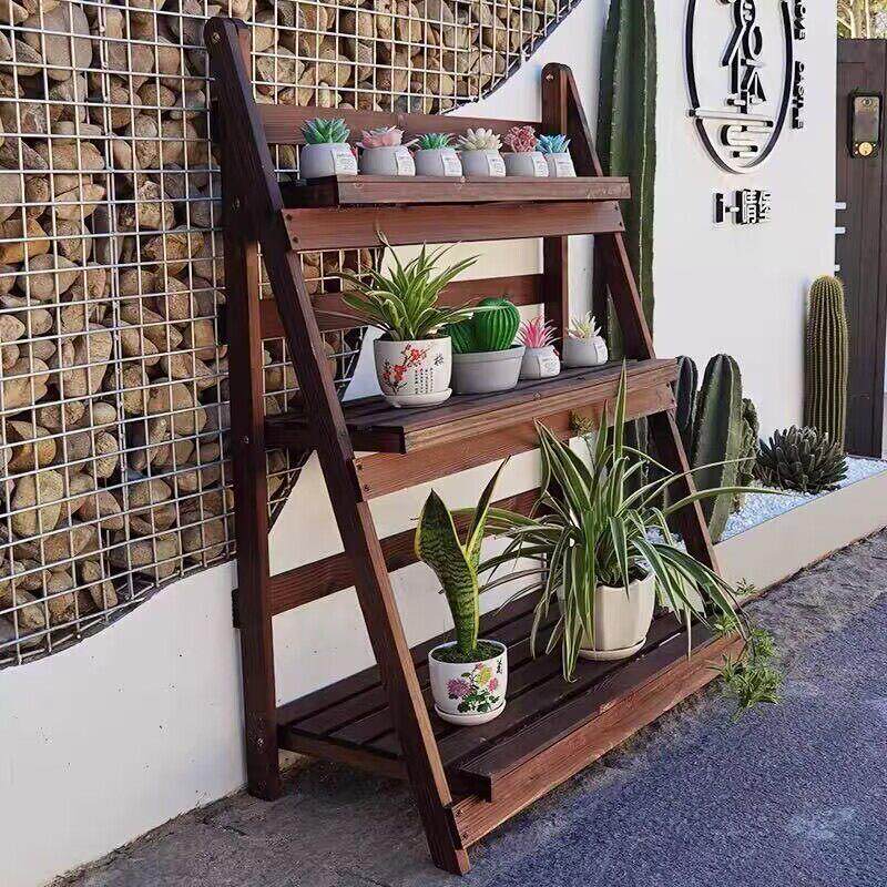 实木阳台花架子落地式可折叠置物架阳台装饰地面花园花架爬藤架