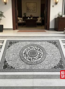 青石祥云浮雕庭院地雕石踏步石台阶石青石板中式大理石装饰门槛石