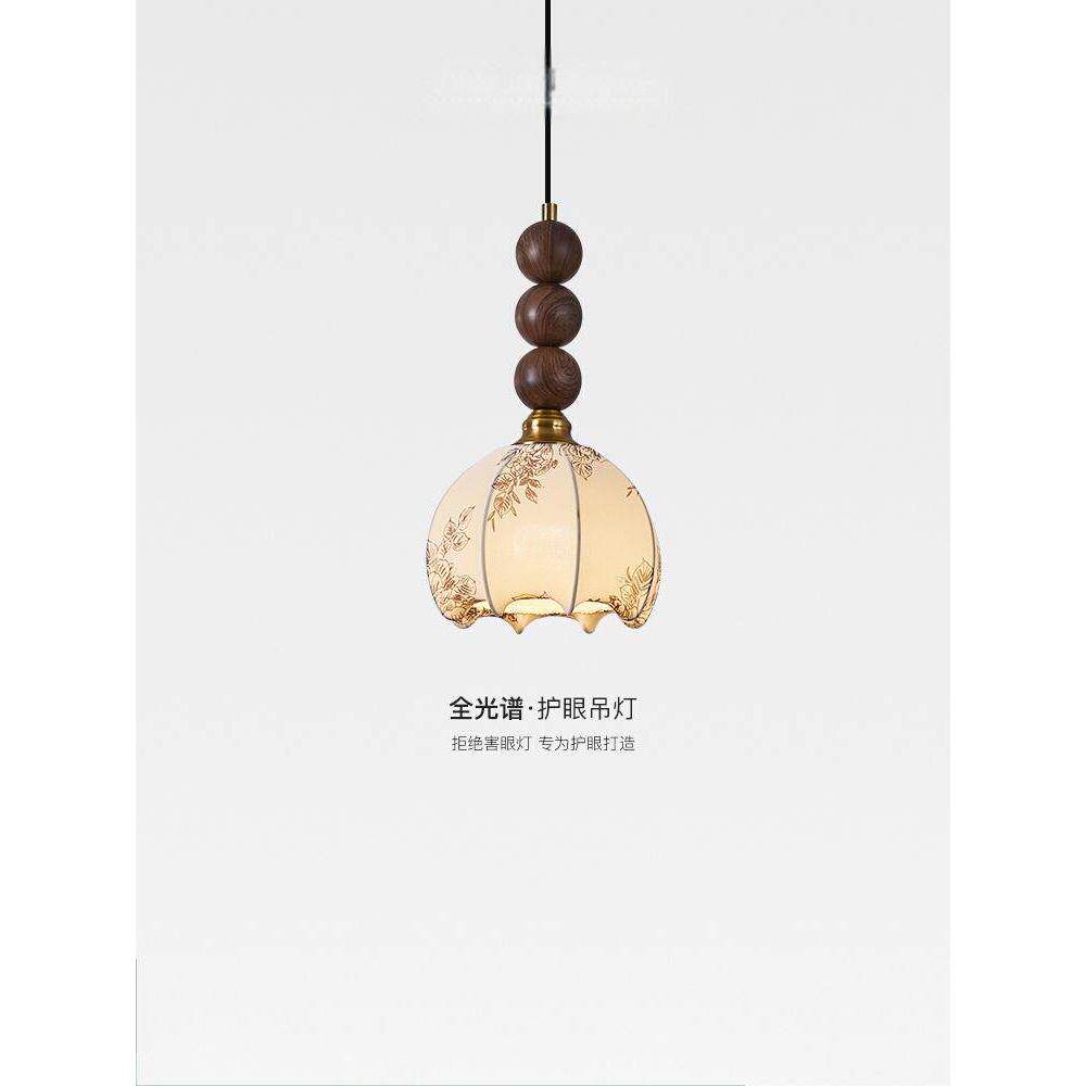法式中古布艺花纹卧室床头吊灯护眼南洋风覆古玄关过道走廊吊线灯