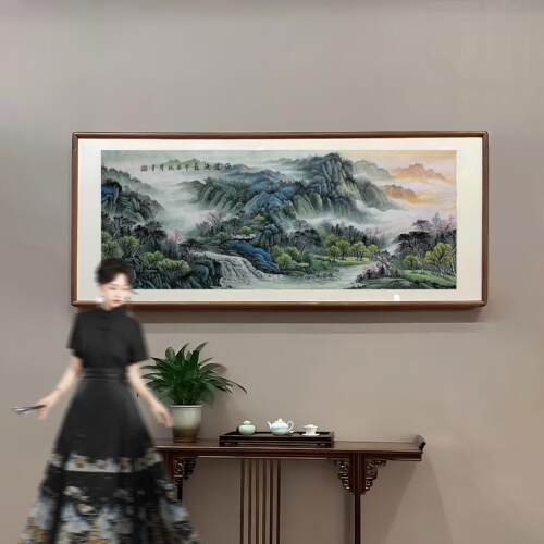 中式装饰画沙发背景墙手绘国画水墨字画山水画客厅挂画办公室