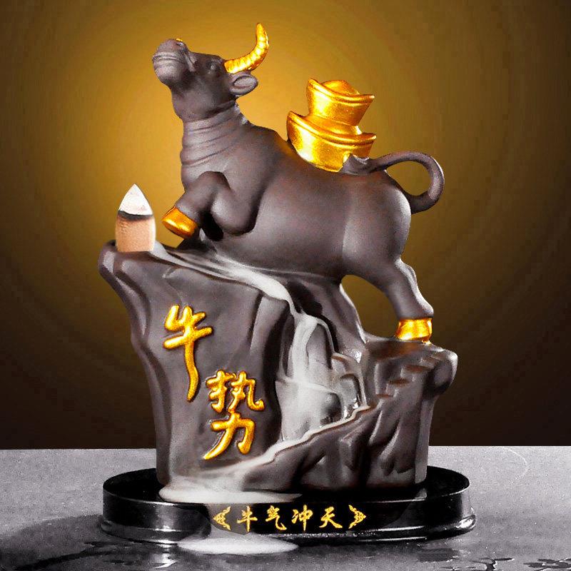 牛气冲天倒流香炉家用招财沉香檀香安神倒流香室内薰香紫砂摆件