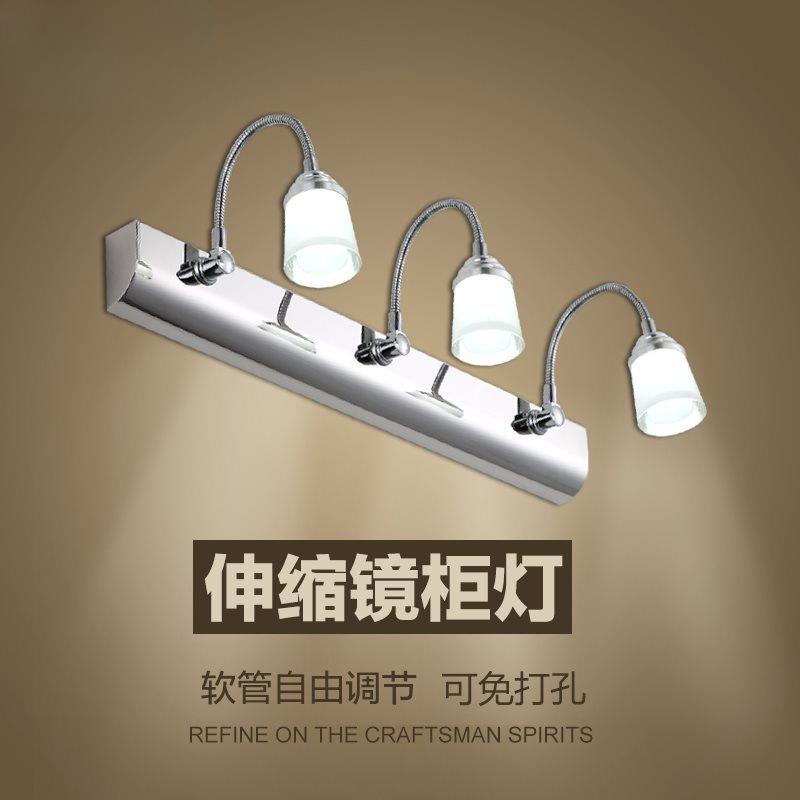 LED镜前灯免打孔双头/三头简约不锈钢浴室卫生间化妆灯伸缩镜柜灯