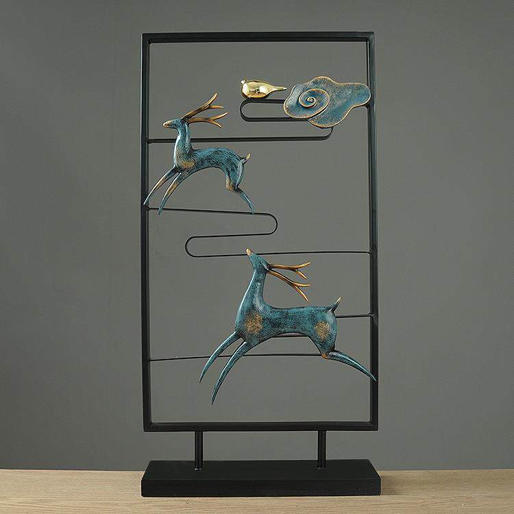 新中式复古铁艺情侣鹿 铁框摆件家居装饰品 办公客厅婚庆摆件道具