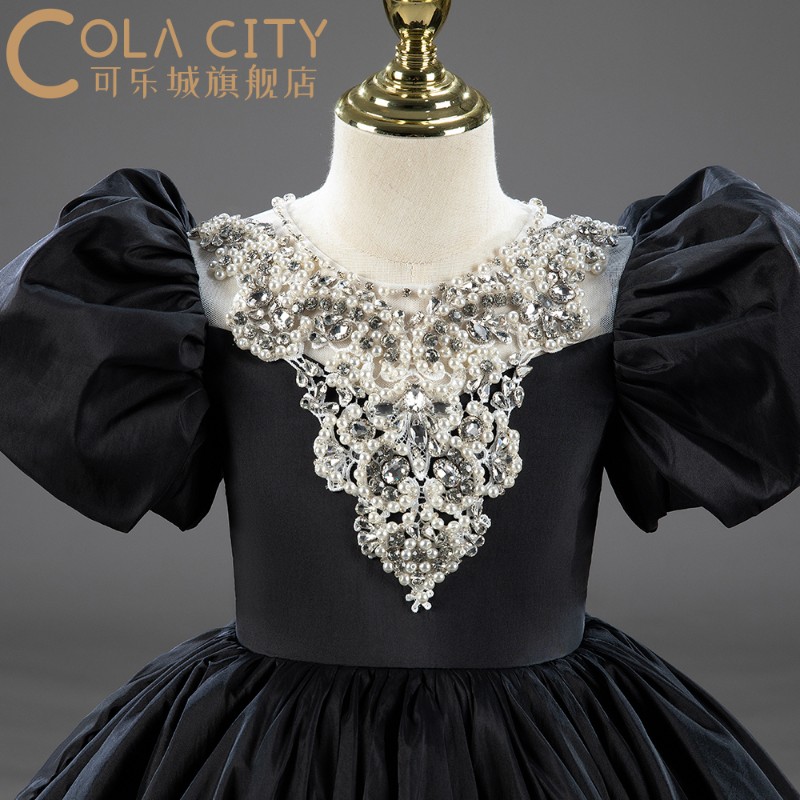 女童晚礼服裙洋气质儿童黑色公主长裙新T台模特走秀钢琴演出秋冬