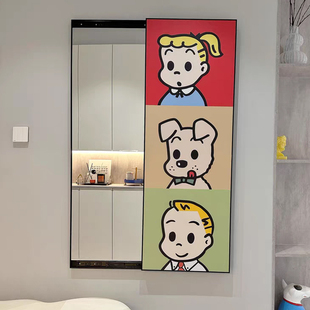 原田治奶油艺术隐形全身镜推拉隐藏式 镜子画试衣镜壁挂家用穿衣镜