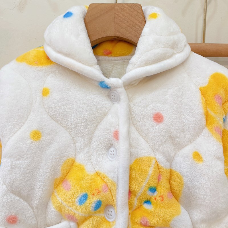 儿童可爱三层夹棉卡通家居服冬款男女童加绒加厚睡衣宝宝保暖套装