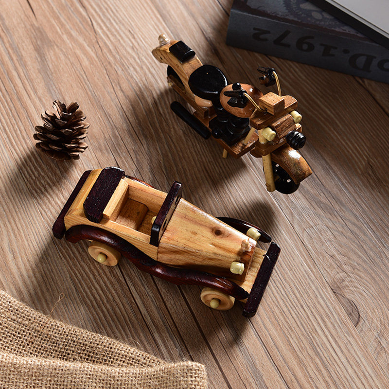 复古老爷车模型摆件家居实木飞机玄关小摆设客厅酒柜办公室装饰品