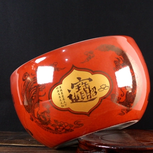 景德镇陶瓷红色聚宝盆结婚用礼物摆件招财客厅大号红盆瓷器存钱罐