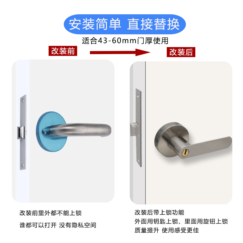 防火门锁 改装加锁 带钥匙消防门锁信道锁过道锁全套防火锁通用型