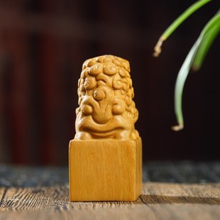 黄杨木狮子印章木雕手把件办公室桌面工艺品摆件汽车饰品抓周官印