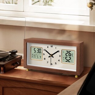 2025新款时钟摆件台式静音桌面座钟简约时尚钟表家用摆放式温湿度
