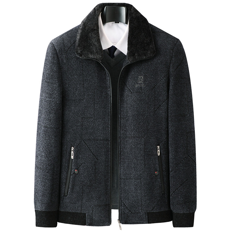 爸爸冬装棉衣中老年人雪尼尔翻领夹克秋冬款中年男士加绒加厚外套