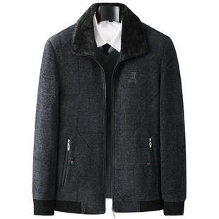 加绒加厚外套 中年男士 爸爸冬装 棉衣中老年人雪尼尔翻领夹克秋冬款