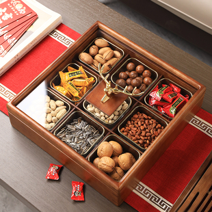 九宫格干果盒新中式 实木轻奢家用客厅收纳桌面摆件糖果茶几水果盘