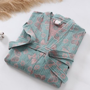 纯棉纱布薄款 男女睡袍旅行大浴巾美容院 浴袍彩色色织图案吸水夏季