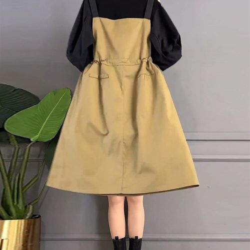 胖mm灯笼七分袖打底衬衫抽腰显瘦背带连衣裙套装夏季新款大码女装