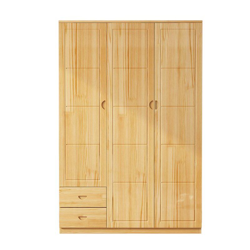 松木衣柜组装实木儿童衣橱两门储物柜原木大衣柜卧室