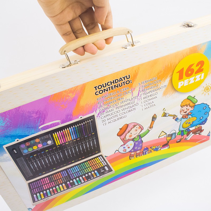 162水彩笔套装马克笔木盒盒装 儿童可水洗彩色小学生画笔绘画彩笔