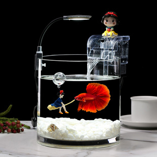 超白加厚玻璃圆柱鱼缸小型客厅办公桌面免换水生态创意金鱼斗鱼缸