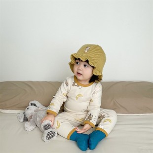 婴儿秋冬男女儿童羊毛拉架家居服宝宝卡通睡衣套装 新生儿保暖内衣