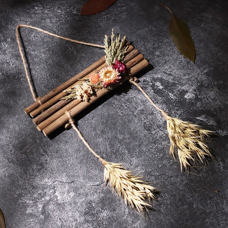 创意真花干树枝壁挂麻绳松果干花店铺拍摄挂饰圣诞装饰幼儿园手工