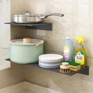 壁挂太空铝厨房置物架加宽墙上调料架子一字型搁板碗盘平底锅收纳