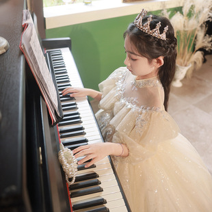 儿童公主裙花童婚礼小孩主持人钢琴演奏演出服女童生日宴晚礼服夏